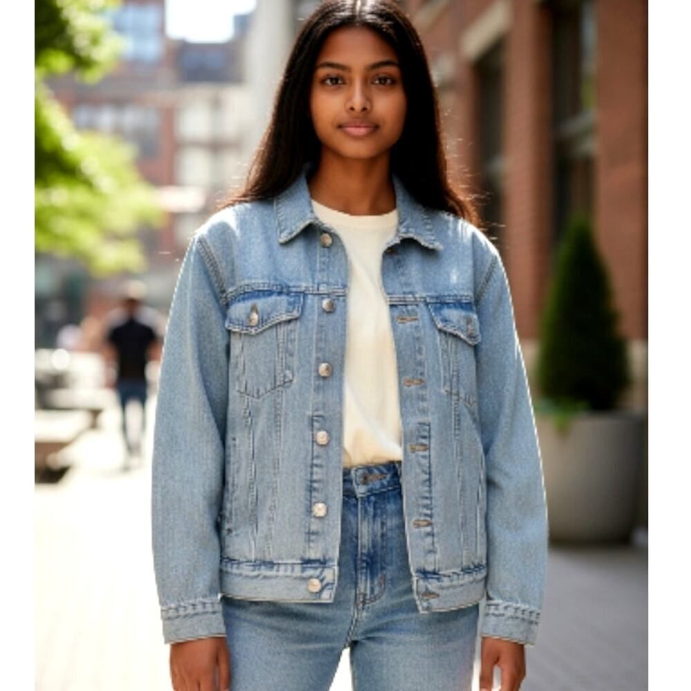 Zara Girls Blue Denim Button Down Jacket - Size 7